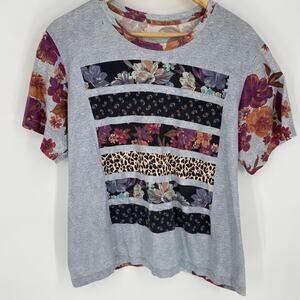 Johnny Was T-shirt Women’s XL Gray Floral Animal Print Pima Cotton Luxury